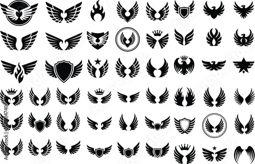 Eagle Wings Emblem Icon Silhouette Set Powerful Eagle Wings Vector Collection