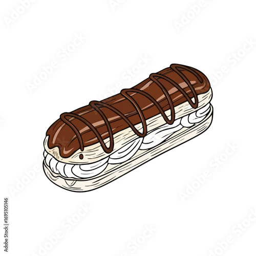 Delicious Chocolate Cream Pastry. This delectable eclair illustration features rich cocoa glaze and luscious filling. A sweet delight embodying pure culinary indulgence.
