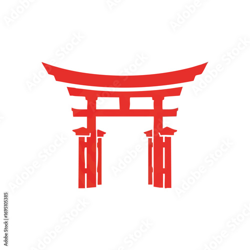 Vibrant Red Torii Gate Icon. This striking graphic illustrates a traditional shrine entry, symbolizing Japan's deep spiritual heritage and a peaceful passage to sacred realms.