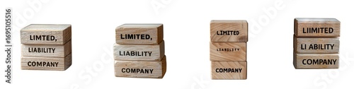 Wallpaper Mural Four stacks of wooden blocks with the words limited liability company stamped on them, isolated on transparent background Torontodigital.ca