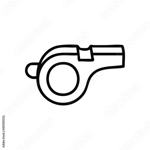 White Whistle Referee Coach Icon. Clean graphic of a signaling instrument for sports officials. Represents authority, command, and alerting for game starts or finishes.