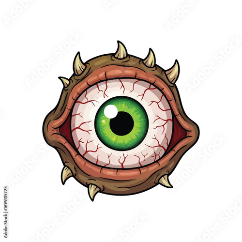Spooky Cartoon Monster Eye. The image evokes a sense of unsettling watchfulness. This bizarre orb features a vibrant emerald iris and menacing veins, perfect for frightful themes.