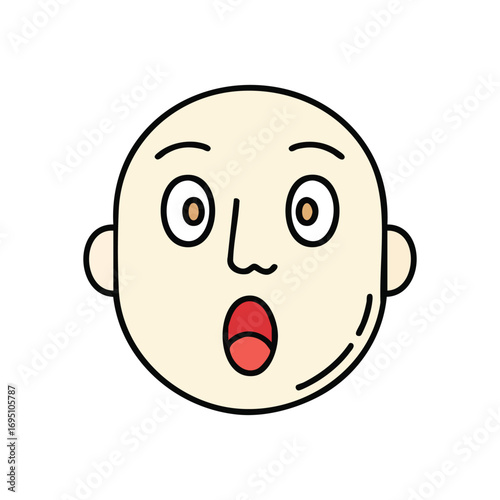 Surprised Cartoon Face Icon. A simple vector illustration of a wide-eyed figure with an open mouth, conveying genuine astonishment or a sudden, impactful discovery.