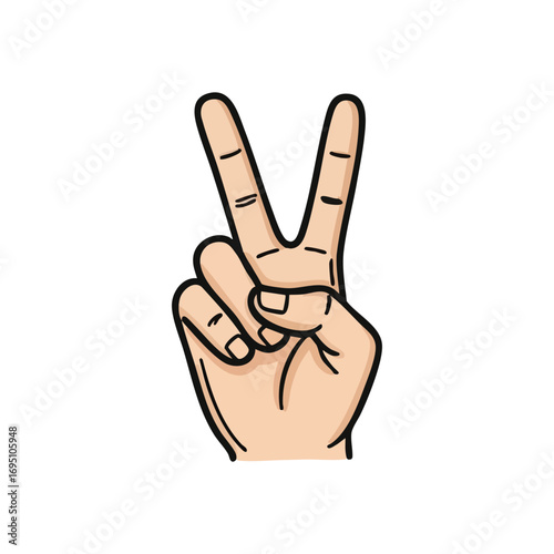 Peace and Victory Hand Gesture. This expressive cartoon illustration displays the V-sign with fingers extended, a universal emblem for tranquility, triumph, or solidarity.