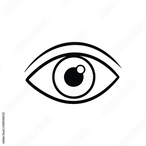 Clean Eye Vision Icon. This crisp monochrome graphic depicts an ocular gaze, symbolizing security, vigilance, and digital awareness. Ideal for privacy or observation themes.
