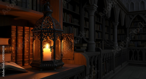 Illuminated Library: Captivating Candlelight and Ancient Books Creating a Mystical Scene