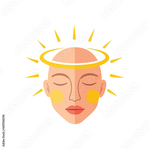 Enlightened Mind Golden Halo. Depicting a calm visage encircled by a shimmering crown of light, this image embodies profound peace, spiritual insight, and positive energy.
