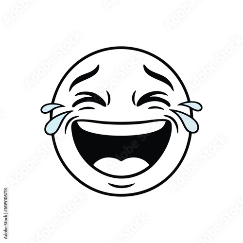 Laughing Tears Emoticon Icon. Vector artwork of a cheerful digital avatar experiencing immense amusement, shedding happy droplets. Represents boundless mirth and hilarity.