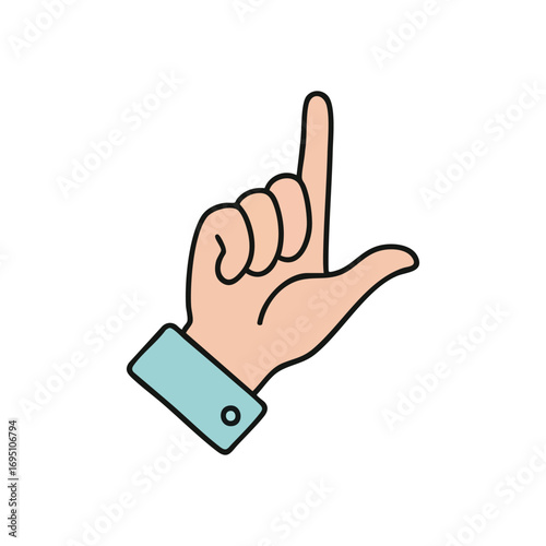 Loser Gesture Hand Sign. Stylized palm displaying the letter L shape, commonly signifying defeat, failure, or a playful putdown. Isolated on a dark backdrop.
