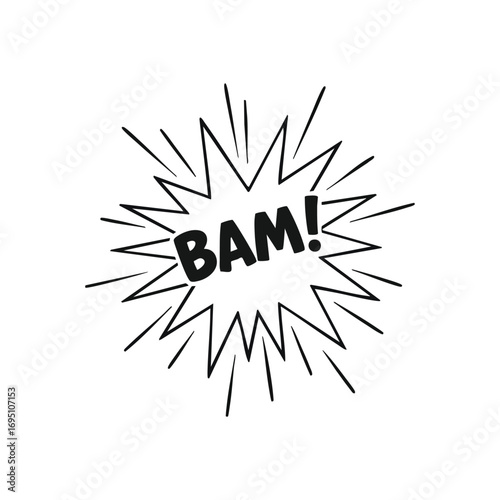 Dynamic BAM Comic Sound Effect. A powerful pop art burst with bold lettering on a dark background. This graphic conveys surprise, excitement, or a decisive action for impactful messages.