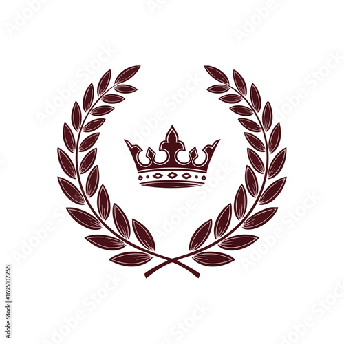 Majestic Crown and Victorious Wreath. Graceful emblem showcasing a noble diadem within a classic olive wreath, representing success, supreme authority, and enduring honor.