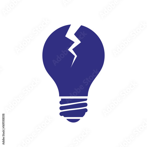 Broken Idea Icon. This fractured illumination device signifies creative blocks, project failures, or technical difficulties. It represents conceptual collapse and a lack of progress.