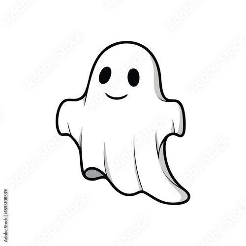 Friendly Cartoon Ghost Illustration. A cheerful apparition with a pleasant grin. This adorable specter symbolizes lighthearted fun, perfect for playful Halloween designs.