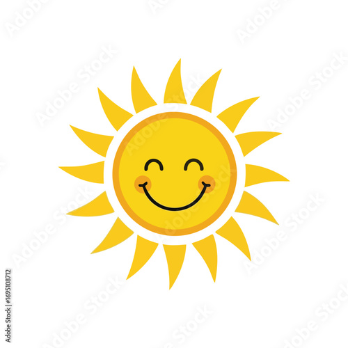 Happy Cartoon Sun Icon. This charming graphic depicts a gleeful solar orb, radiating warmth and optimism. Its pleasant expression evokes cheerful feelings and good weather.