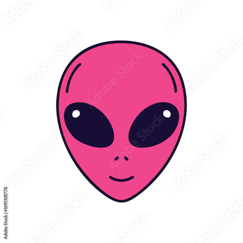 Pink Alien Head Cartoon. The image features a cheerful extraterrestrial character in vibrant magenta, depicting a welcoming cosmic visitor. Ideal for creative projects.