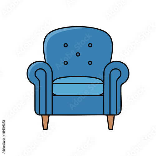 Classic Blue Armchair Isolated Design. An inviting upholstered seat symbolizing comfort and peace. This elegant furnishing offers a cozy spot for relaxation in any home decor setting.