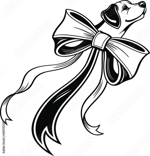 Classic Coquette Bow with Elegant Ribbon Loops and Flowing Tails Vector, Elegant Ribbon Bow with Graceful Loops and Tails Illustration, Vintage Coquette Style Ribbon Bow Decorative Design