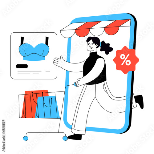Trendy design illustration of mobile shopping discount
