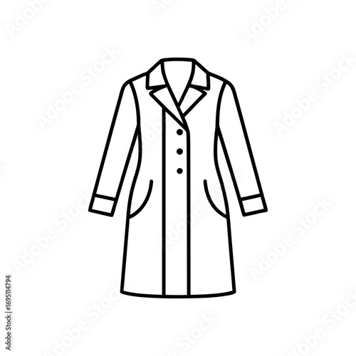 Illustration of a buttoned lab coat outline on transparent background