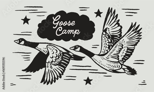 Goose Hunting Illustration – Hand-Drawn Waterfowl Artwork in Western Outdoor Style