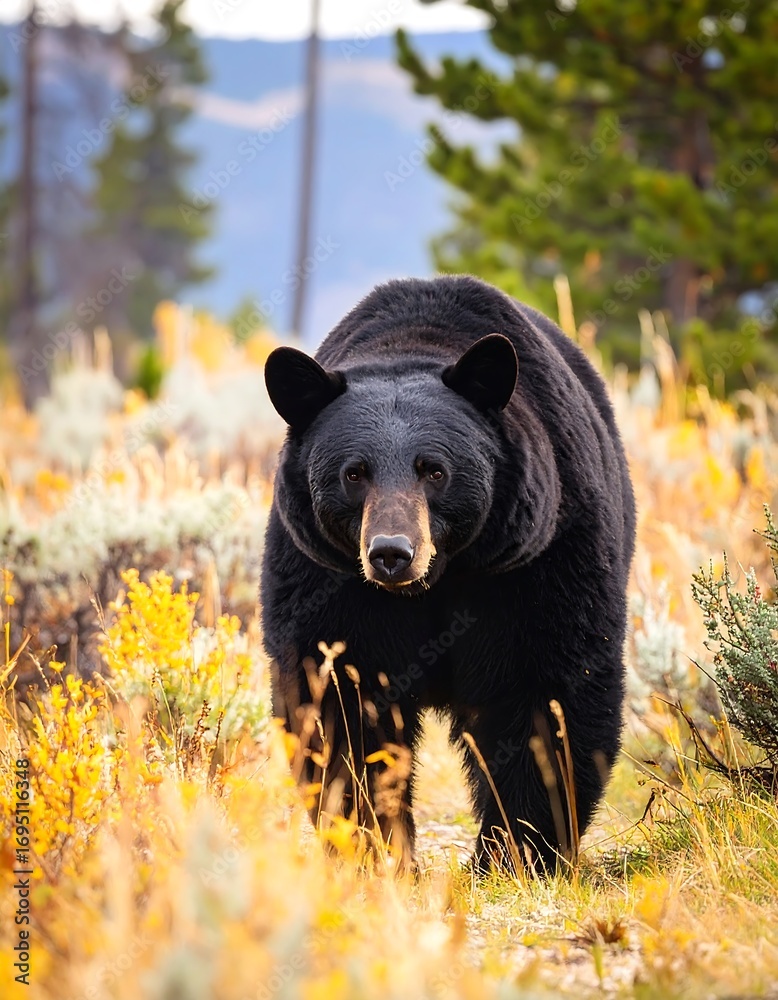 Fototapeta premium Black bear in autumn meadow