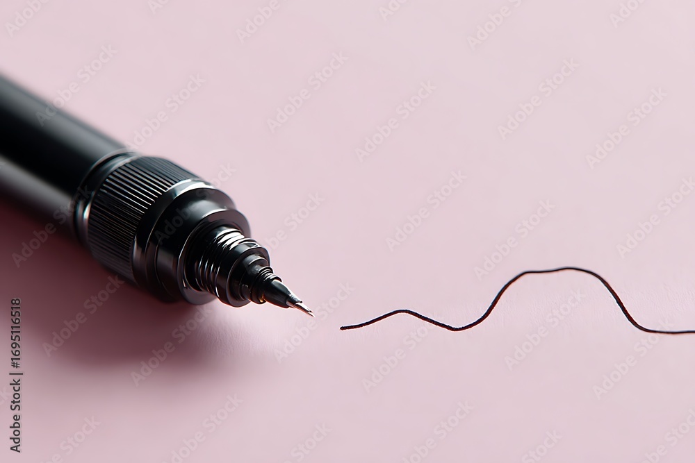 Fototapeta premium Close-up shot of a black pen on a pink background, symbolizing precision, strategy, and the impactful journey of women entrepreneurs in the business world.