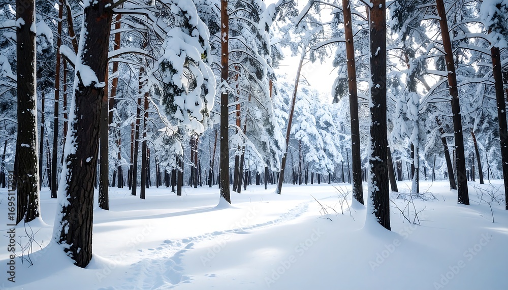 Fototapeta premium Snowy pine forest path