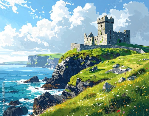 Coastal castle landscape painting