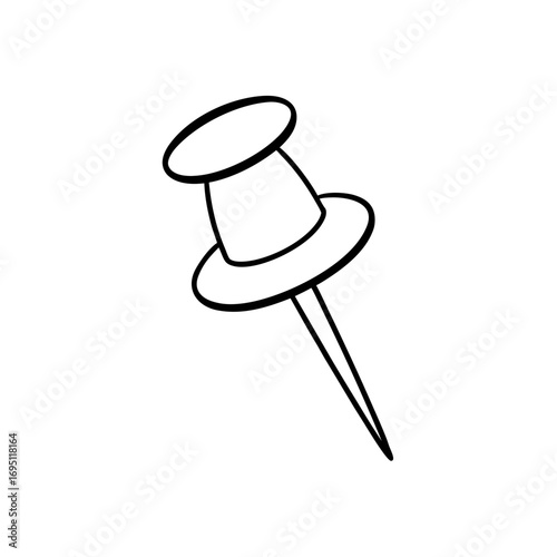 Illustration of a simple black push pin on transparent background
