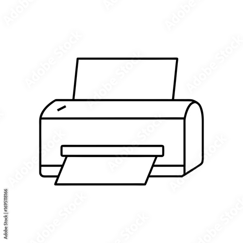 Outline drawing of a printer machine on transparent background