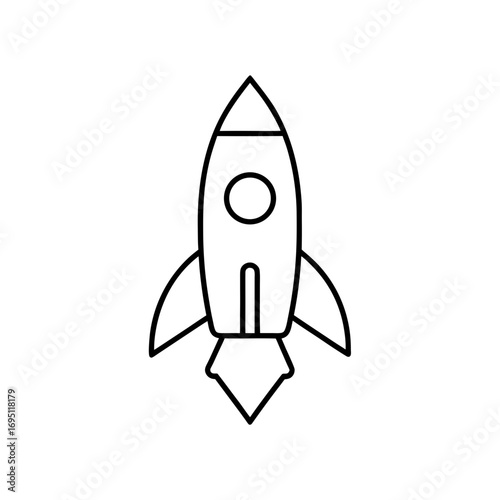Outline drawing of a cartoon rocket ship on transparent background