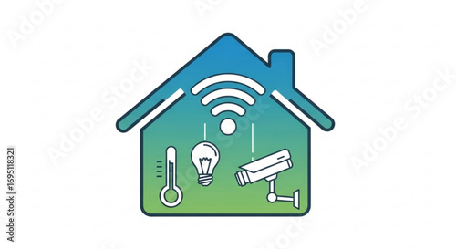Smart home automation system with wireless connectivity, security camera, thermostat, and light bulb