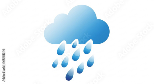 A single blue cloud with raindrops falling from it, , symbolizing rain and weather