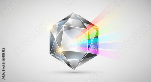 Shiny crystal with rainbow rays faceted gemstone with light dispersion and a magical appearance