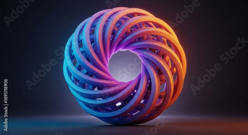 A mesmerizing 3d render of a vibrant torus with a captivating gradient, illuminated by soft, ambient lighting