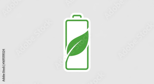 Ecofriendly battery icon with leaf symbol for sustainable energy concept