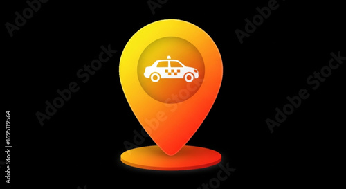 Illustration of a taxi pin icon on a, representing taxi service and location