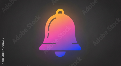 Vibrant gradient notification bell icon, perfect for alerts and reminders on a dark background design projects