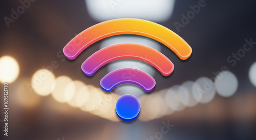 Vibrant wifi symbol against a blurred background, representing connectivity and technology with a modern and colorful design