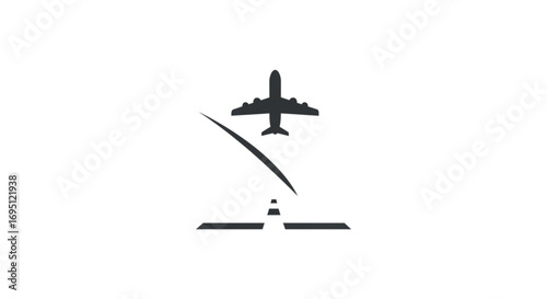 A minimalist airplane icon, representing air travel, aviation, and transportation with a simple design