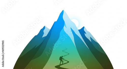 A mountain climber silhouette against a mountain landscape, symbolizing adventure and outdoor activities
