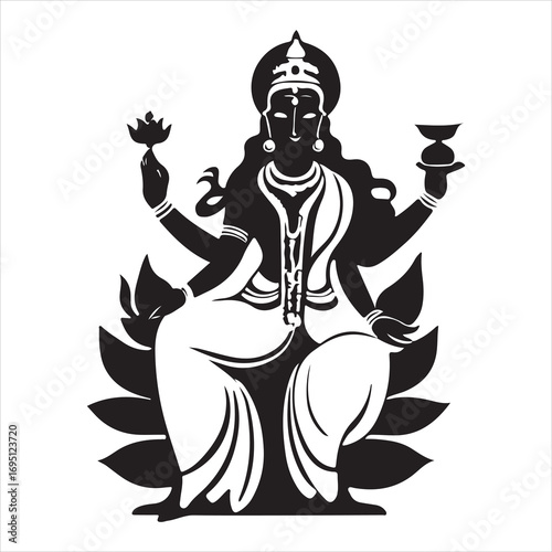 Wealth and Wisdom Lakshmi and Saraswati Silhouettes , black colour vactor