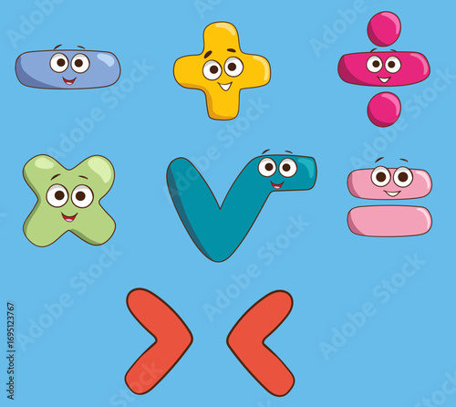 Cute cartoon hand drawn vector Math symbols icons collection