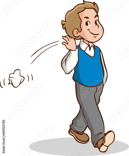 Child polluting the environment.student throwing her trash on the ground