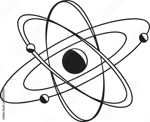 Stylized Atom with Orbiting Electrons on White Background atomic science