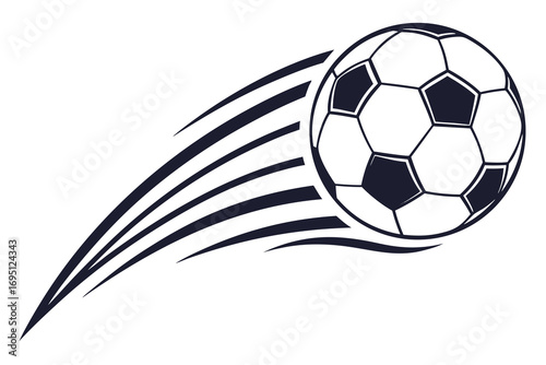 Black and white soccer ball with dark blue motion trails football sport