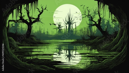 creepy swamp scene in black and green swamp scene in black and green