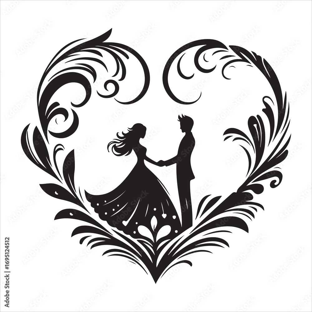 Fototapeta premium Whispers of Love in the Silhouette, black color vector , solide white colour background 
