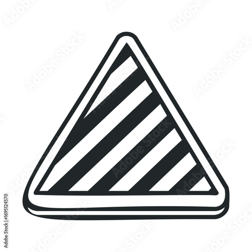 Warning sign with diagonal stripes for safety alert or direction. Vector outline illustration