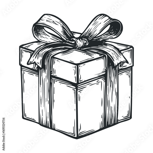 Gift box for special occasions with decorative ribbon. Vector hand drawn illustration